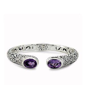 Sterling Silver Balinese Design Amethyst Bangle nwt